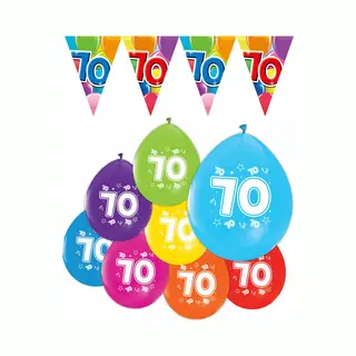 We Fiesta Feestpakket 70 Jaar / 8 Ballonnen En 1 Vlaggenlijn 10 Meter - Versiering Slinger Feestdecoratie Decoratie Verjaardag Jubileum Ballon Feest