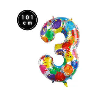 Fienosa Cijfer Ballonnen Nummer 3 - Confetti Patroon - 101 Cm - Xl Groot - Helium Ballon- Verjaardag Ballon - Carnaval Ballon - Leeftijd Verjaardag -