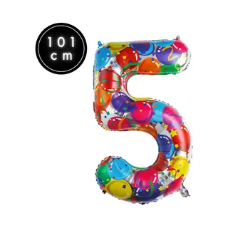 Fienosa Cijfer Ballonnen Nummer 5 - Confetti Patroon - 101 Cm - Xl Groot - Helium Ballon- Verjaardag Ballon - Carnaval Ballon - Leeftijd Verjaardag -