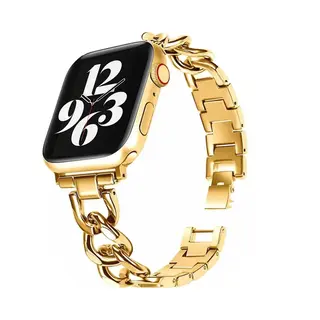 Strap-it Luxe Stalen Horlogeband - Geschikt Voor Apple Watch Series 1/2/3/4/5/6/7/8/9/10/11/Se/SE2/SE3 - Goud / Gold - Chain Schakel Bandje Voor