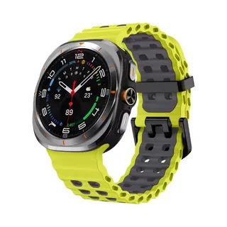 Strap-it Sport Siliconen Wave Bandje - Geschikt Voor De Samsung Galaxy Watch Ultra / Ultra 2025 (lime/donkergrijs)