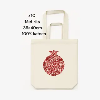 Ala Universal Katoenen Tas - Tote Bag - Naturel - 270gr Katoenen - 36x40x10cm - Met Rits - 10 Stuks - Canvas Tas - Boodschappentas - Draagtas - Schoudertas &