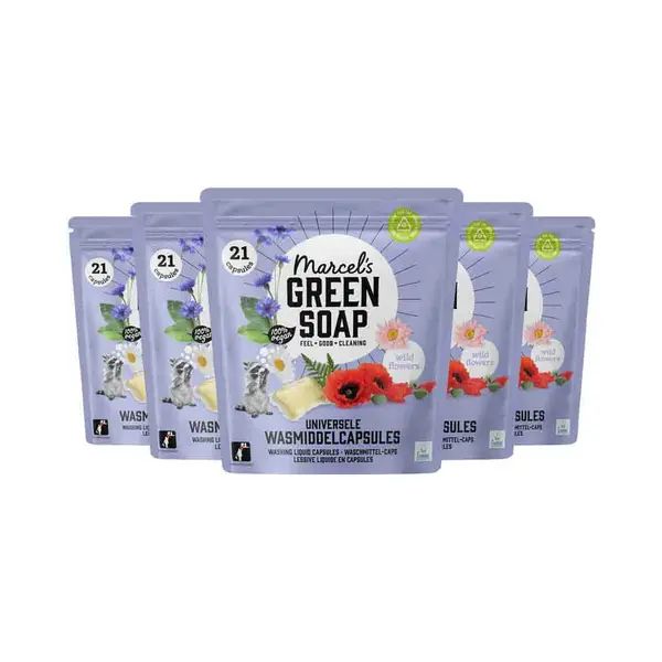 5x Marcel's Green Soap Wascapsules Wilde Bloemen 21 Capsules thumbnail