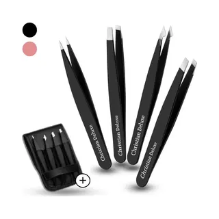 Christian Deluxe® - Pincettenset 4-Delig - Zwart - Professionele Wenkbrauw Pincet - Luxe Etui