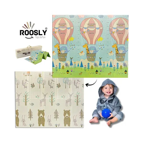Roosly Speelmat Baby - Speelkleed Baby - Inclusief Opbergtas - Babygym - Dubbelzijdig En Opvouwbare Foam Xpe 180 X 200 Cm - Speelgoed - Veilig & Zacht thumbnail