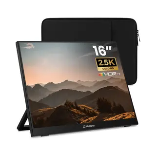 Remodius® Portable Monitor 16 Inch + Sleeve – Ultradunne 2.5K Draagbare Monitor – Reisdisplaybundel Met Beschermhoes – Usb-C & Mini Hdmi –