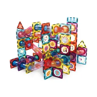 Olvy Magnetic Tiles - Speelgoed - 100 Stuks - Knikkerbaan - Magnetische Tegels - Montessori - Bouwstenen - Blokken - Magna Wereld - Voor 3, 4, 5, 6, 7, 8,