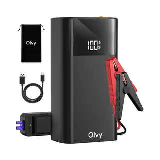 Olvy 2-in-1 Starthilfe & Powerbank – 1500A Spitzenstrom, 12V Tragbarer Autobatterie-Booster Mit Intelligenten Klemmen, Led-Taschenlampe, Usb/Type-C