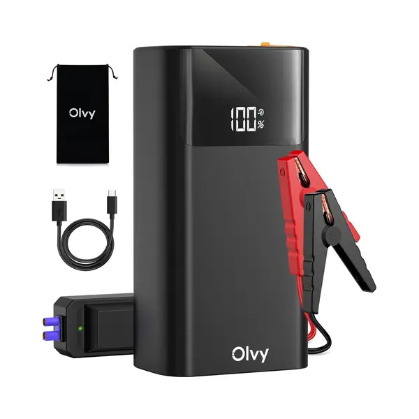 Olvy 2-in-1 Jump Starter & Power Bank – 1500A Peak, 12V Portable Car Battery Booster With Smart Clamps, Led Flashlight, Usb/Type-C Output, For Cars, thumbnail