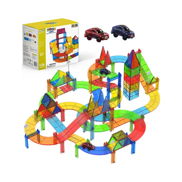 Olvy Magnetische Bausteine Montessori Spielzeug - 126 Magnetic Tiles Kinder - Magnetisches Konstruktionsspielzeug Ab 3 Jahre - Smart Playground thumbnail