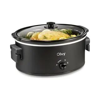 Olvy Slow Cooker 6L Schongarer Keramik-Innentopf 3 Stufen Low High Warm Faltbare Griffe Familie Meal Prep