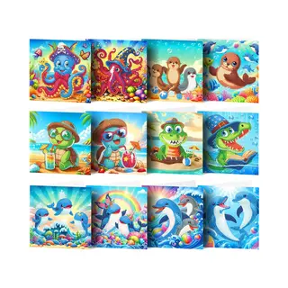 Adorzy Diamond Painting Kaarten Met Dieren – 12 Wenskaarten Met Envelop - Diamond Painting Volwassenen – Diamond Painting Volledig Pakket