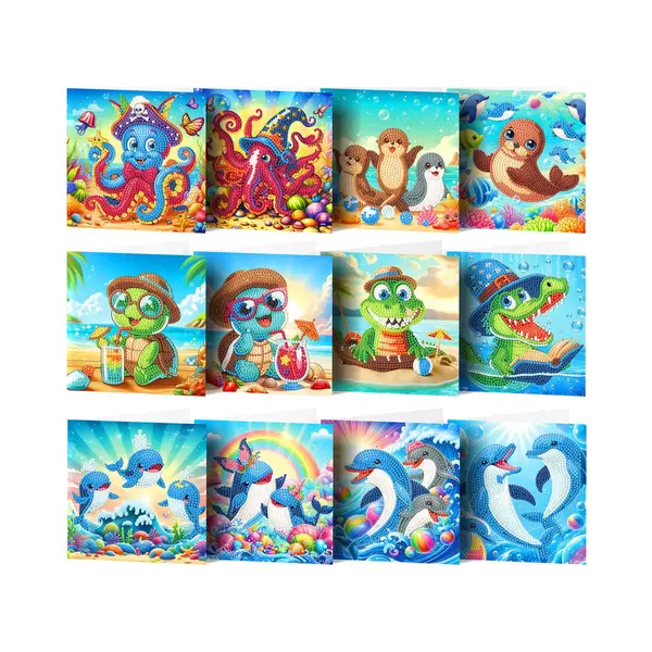 Adorzy Diamond Painting Kaarten Met Dieren – 12 Wenskaarten Met Envelop - Diamond Painting Volwassenen – Diamond Painting Volledig Pakket thumbnail