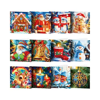 Adorzy Diamond Painting Kerstkaarten – 12 Stuks - 15x15 Cm - Diamond Painting Pakket Volledig – Diamond Painting Volwassenen