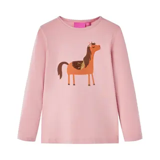 vidaXL Kinder Langarmshirt Pony-Motiv Langarm T-Shirt Jungen Kindershirt Hellrosa 104