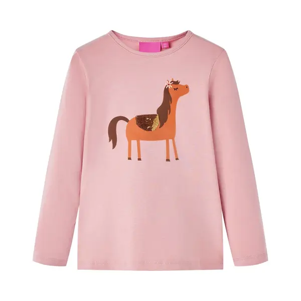 vidaXL Kinder Langarmshirt Pony-Motiv Langarm T-Shirt Jungen Kindershirt Hellrosa 104 thumbnail