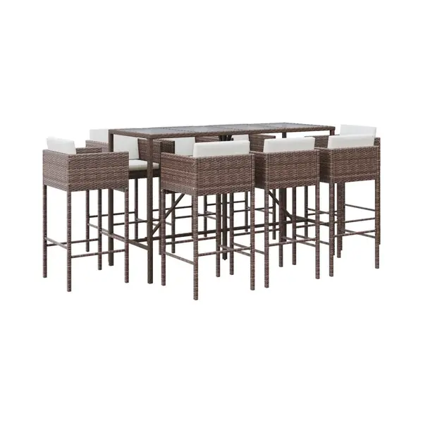 VidaXL 9-tlg. Gartenbar-Set Mit Kissen Braun Poly Rattan thumbnail
