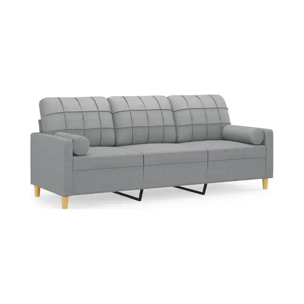 3-sitzer-sofa Mit Zierkissen Hellgrau 180 Cm Stoff - Vidaxl thumbnail