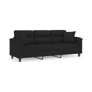 Vidaxl 3-sitzer-sofa Mit Kissen Schwarz 180 Cm Mikrofasergewebe