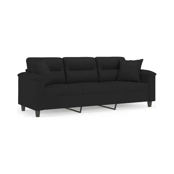 Vidaxl 3-sitzer-sofa Mit Kissen Schwarz 180 Cm Mikrofasergewebe thumbnail