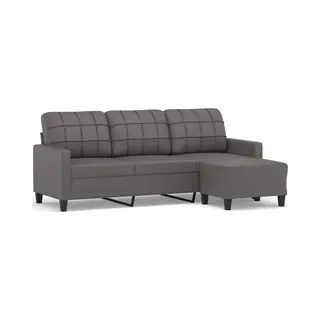 3-sitzer-sofa Mit Hocker Grau 180 Cm Kunstleder Vidaxl