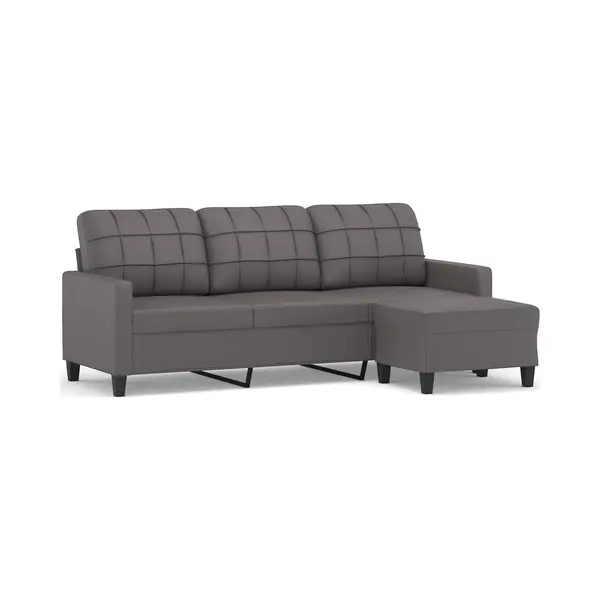 3-sitzer-sofa Mit Hocker Grau 180 Cm Kunstleder Vidaxl thumbnail