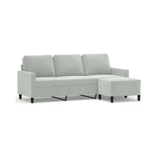 VidaXL 3-Sitzer-Sofa Mit Hocker Hellgrau 180 Cm Samt