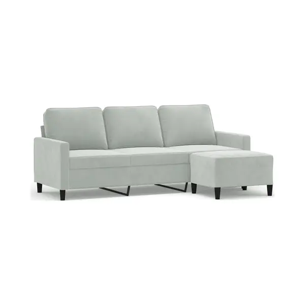 VidaXL 3-Sitzer-Sofa Mit Hocker Hellgrau 180 Cm Samt thumbnail