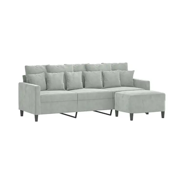VidaXL 3-Sitzer-Sofa Mit Hocker Hellgrau 180 Cm Samt thumbnail