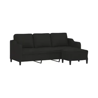 3-sitzer-sofa Mit Hocker Schwarz 180 Cm Stoff Vidaxl 921156