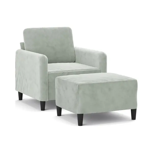 VidaXL Sessel Mit Hocker Hellgrau 60 Cm Samt thumbnail