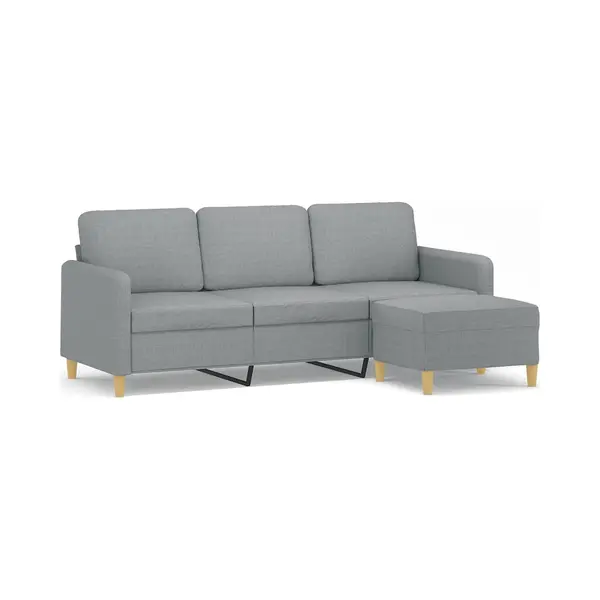 3-sitzer-sofa Mit Hocker Hellgrau 180 Cm Stoff Vidaxl thumbnail