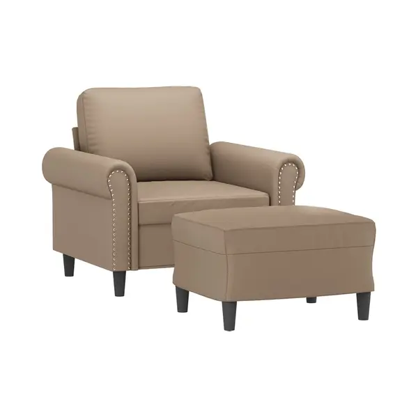 VidaXL Sessel Mit Hocker Cappuccino-Braun 60 Cm Kunstleder thumbnail