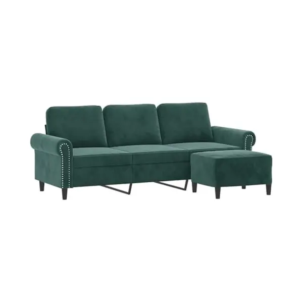 3-sitzer-sofa Mit Hocker Dunkelgrün 180 Cm Samt Vidaxl thumbnail