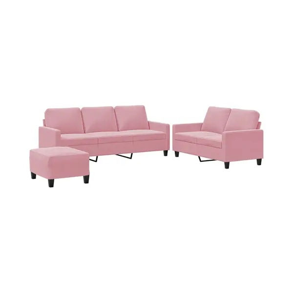 3-tlg. Sofagarnitur Mit Kissen Rosa Samt Vidaxl thumbnail
