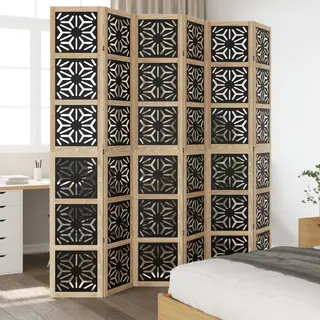 VidaXL Kamerscherm Met 6 Panelen Massief Paulowniahout Bruin En Zwart