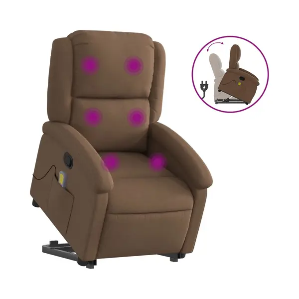 VidaXL Massagesessel Mit Aufstehhilfe Braun Stoff thumbnail