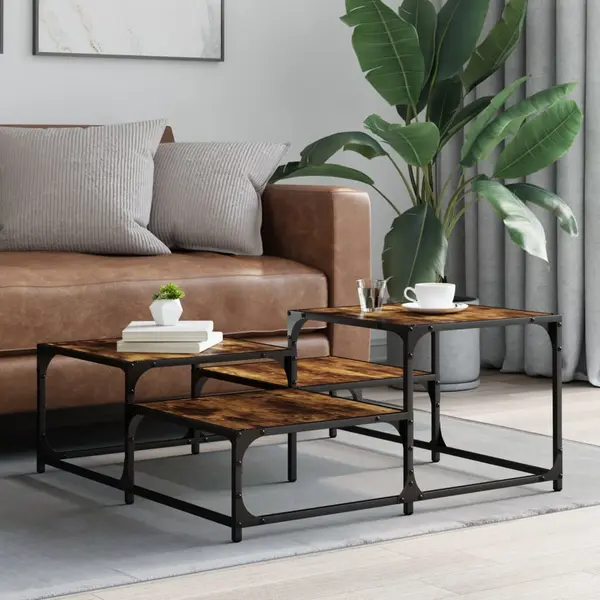 VidaXL Coffee Table - Square Engineered Wood Table With Metal Frame, Industrial Style, Easy To Clean Surface, 87.5x87.5x40 Cm, Smoked Oak Finish thumbnail