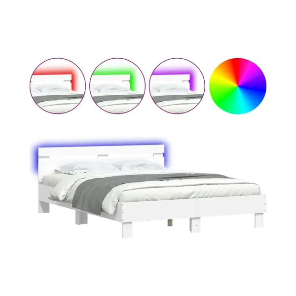 VidaXL Bettgestell Mit Kopfteil Und Led-Beleuchtung Weiß 150x200 Cm thumbnail