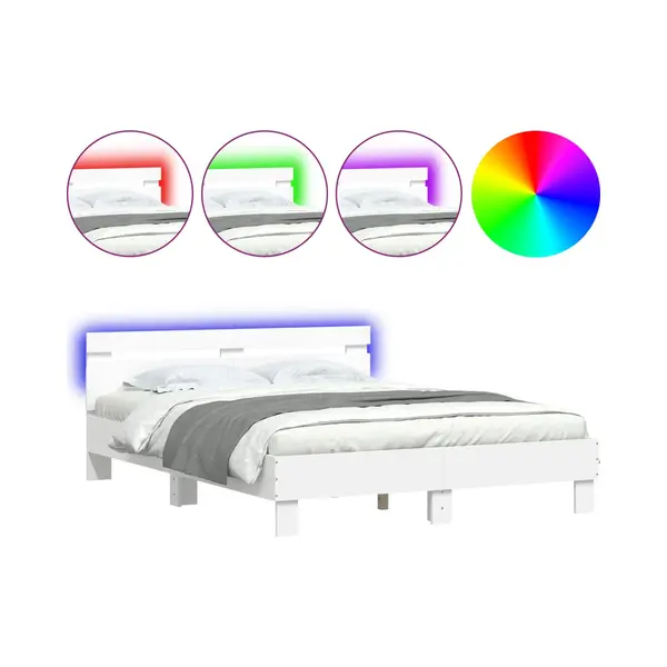 Bettgestell Mit Kopfteil Led-beleuchtung Weiß 140x190 Cm Vidaxl thumbnail