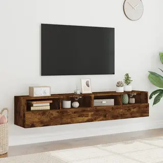 VidaXL Tv Wandschrank 2 Stk., Tv Schrank Mit Viel Stauraum, Wandmontage Fernsehschrank Regal, Hängeschrank Tv Möbel, Modern, Räuchereiche