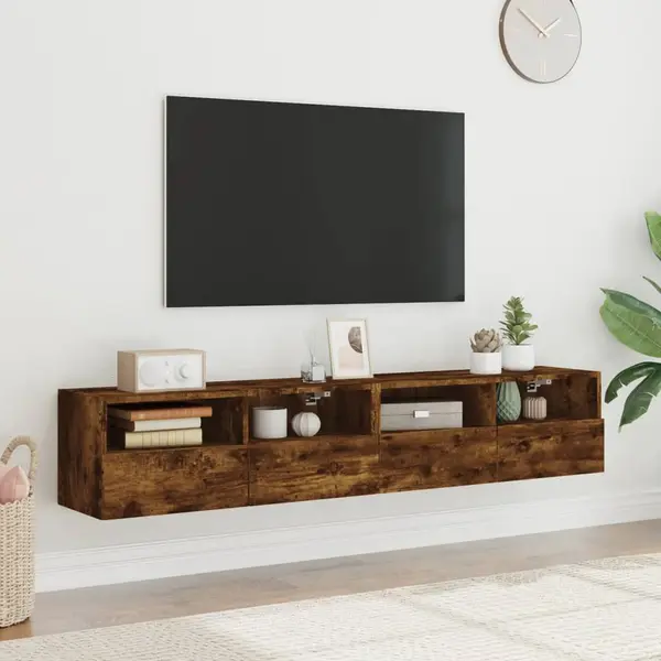 VidaXL Tv Wandschrank 2 Stk., Tv Schrank Mit Viel Stauraum, Wandmontage Fernsehschrank Regal, Hängeschrank Tv Möbel, Modern, Räuchereiche thumbnail