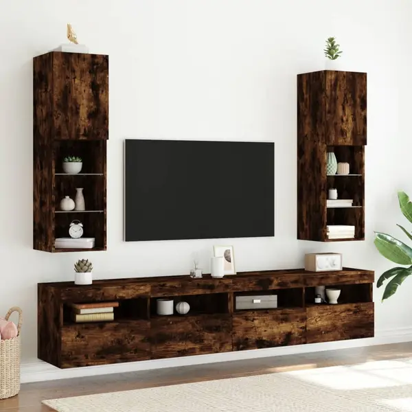 VidaXL Tv-Schrank Mit Led-Leuchten Räuchereiche 30, 5x30x102 Cm thumbnail