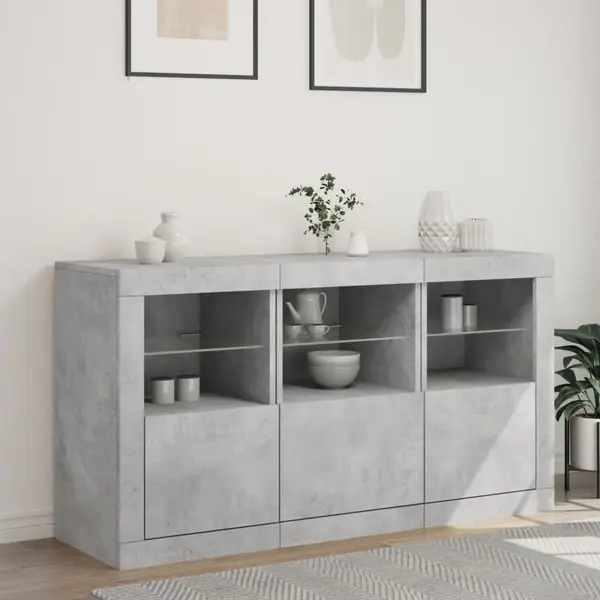 VidaXL Sideboard In Concrete Grey With Rgb Led Lights, Made From Engineered Wood For Living Room Or Bedroom, Offers Ample Storage Space thumbnail