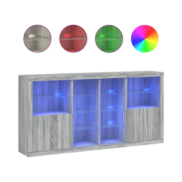 Sideboard, kommode Mit Led-leuchten Grau Sonoma 202x37x100 Cm Vidaxl 44255 thumbnail