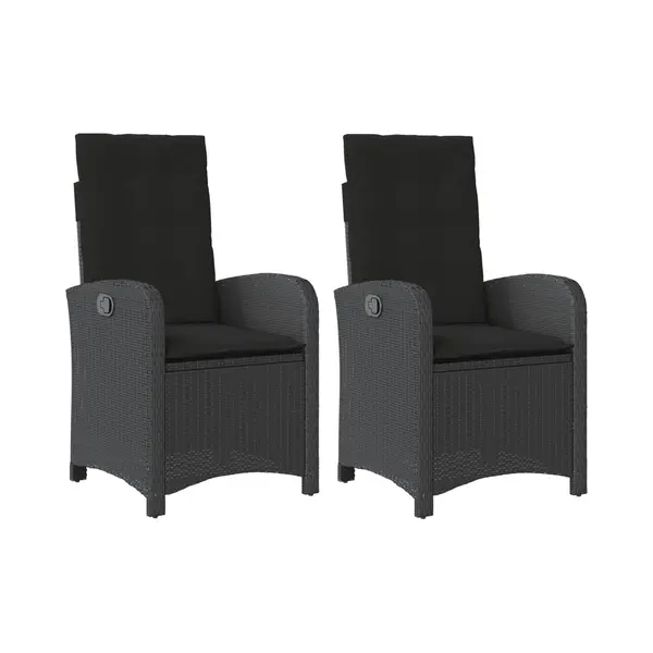 Vidaxl - Gartensessel Mit Kissen 2 Stk. Verstellbar Schwarz Poly Rattan thumbnail