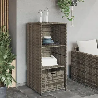 VidaXL Outdoor Garden Storage Cabinet – Grey Poly Rattan Garden Cupboard With Shelves And Drawer For Tools, Cushions, Pool Toys