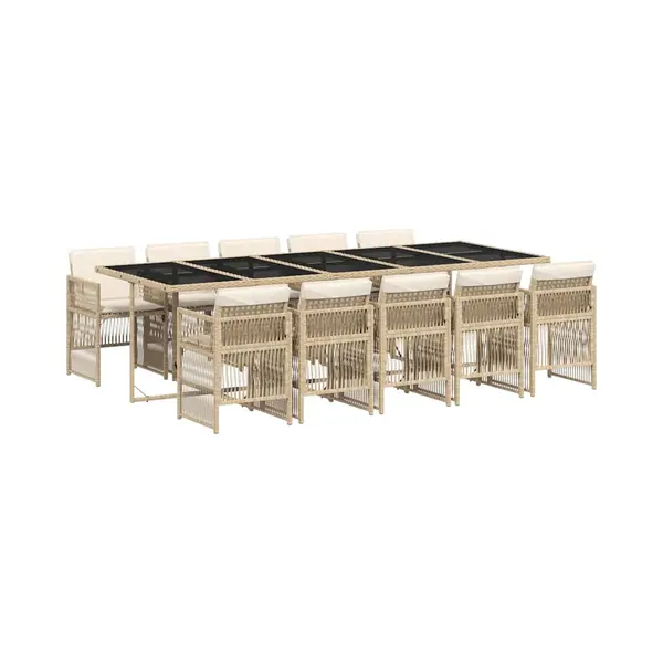 VidaXL 11-tlg. Garten-Essgruppe Mit Kissen Beige Poly Rattan thumbnail