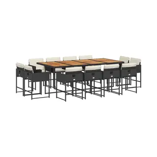VidaXL 13-tlg. Garten-Essgruppe Mit Kissen Schwarz Poly Rattan