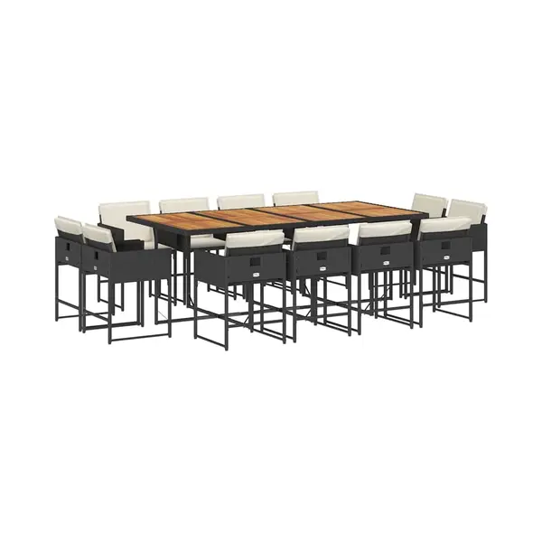 VidaXL 13-tlg. Garten-Essgruppe Mit Kissen Schwarz Poly Rattan thumbnail